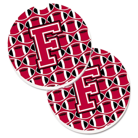 Carolines Treasures Letter F Football Crimson and White Set of 2 Cup Holder Car Coaster CJ1079-FCARC